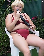 Horny blonde housewife playing with herself