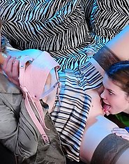 Frisky girl plunges her tongue into a mom?s mouth before strap-on drilling